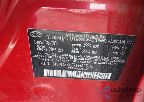 2020 Hyundai Elantra Sel из США, поврежденный, VIN 5NPD84LF7LH625116